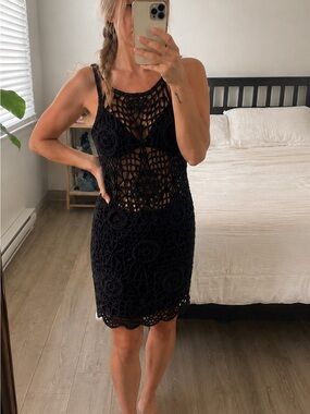 PrettyLittleThing Black Crochet Dress Small Goth Boho